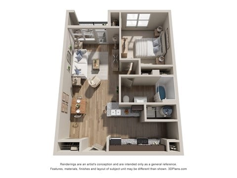 Floor plan for 1 bed, 1 bath, 784 sqft